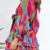 Womens Casual Spring Summer 2025 Deep V Neck Knotted Tiered Chiffon Elegant Mini Short Swing Skater Dresses