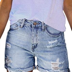 Women's High Waisted Denim Shorts Casual Ripped Summer Hot Short Jeans Frayed Distressed Jeans Shorts with Pockets