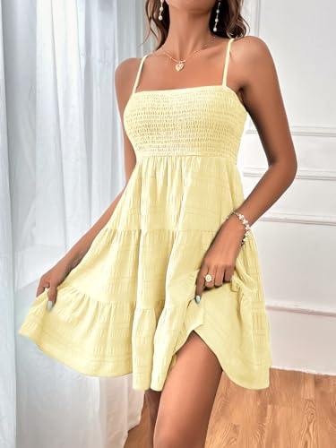 Women's Sundress Smock Cami Mini Dress Sleeveless Swing A Line Short Dresses Casual Cute Summer Dresses