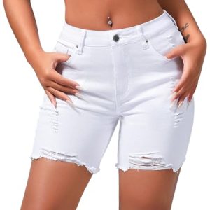 Women??s Casual Summer Ripped High Waisted Shorts Stretch Distressed Frayed Raw Hem Jean Shorts