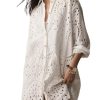 Women Eyelet Lace Dress Button Down Shirt Loose Fit Summer Casual Mini Dress