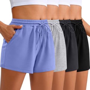 4 Pack Womens Sweat Shorts Casual Lounge Comfy Drawstring High Waist Summer Athletic Shorts with Pocket 2025