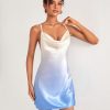 Women's Dress Ombre Draped Collar Satin Cami Dress - Sexy Spaghetti Strap Backless Zipper Short Dress Women's Dress