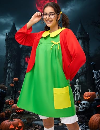 Halloween Costume Women Adult 6pcs Set Funny Cute Outfit Red Green Dress Costumes Plus Size Mexican Comedy Cosplay Party