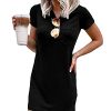 Women T Shirt Dress Summer Fashion Mini Dress Crew Neck Short Sleeve Dress Solid Color Casual Dress with Pocket