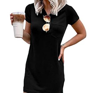 Women T Shirt Dress Summer Fashion Mini Dress Crew Neck Short Sleeve Dress Solid Color Casual Dress with Pocket