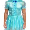 Womens Shiny Satin Maid Dress Short Puff Sleeve Frilly A-line Mini Dress Cosplay Costume