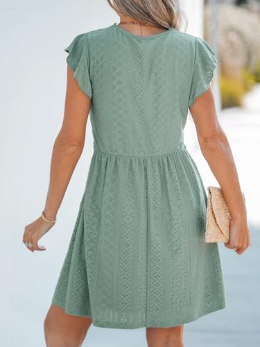 Summer Dress for Women Casual Spring V Neck Lace Appliques Cap Sleeves Hollow Out Beach Mini Dress