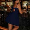 Women's Sexy Sleeveless Square Neck Adjustable Straps Bow Tie A-line Mini Party Club Dress