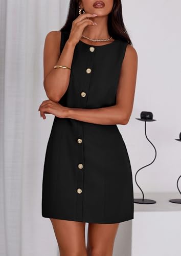 Work Dresses for Women 2025 Summer Business Formal Short Dress Sleeveless Button Down Elegant Office Outfits