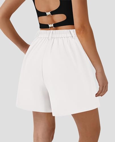 Shorts for Women Dressy 2025 Summer Elastic High Waisted Wide Leg Business Casual Work Shorts with Pockets
