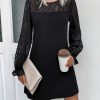 Women's Dress Contrast Mesh Flare Sleeve Tunic Dress - Casual Short Dress with Flare Sleeves and Contrast Mesh Details Dress