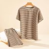 Womens 2 Piece Sets Summer Lounge Sets Striped Short Sleeve Oversized T Shirts Drawstring Shorts Matching Set