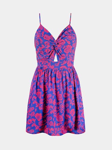 Women's Mini Dress Floral Twisted V Neck Sleeveless Short Dress Pleated Self Tie Back Mini Dress