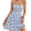 Women's Boho Floral Print Sleeveless Sundress Ruched Bust Flare Hem Vacation Cami Short Dress