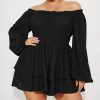 Women Plus Size Rompers Playsuits Swiss Dot Boat Neck Off Shoulder Long Sleeve Short Jumpsuits