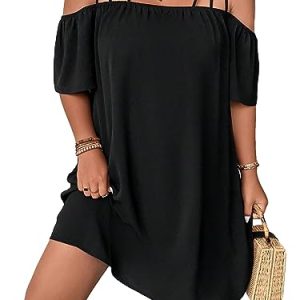 Women's Plus Size Dresses Off Shoulder Short Sleeve Short Dresses Causal Loose Tunic Summer Dress
