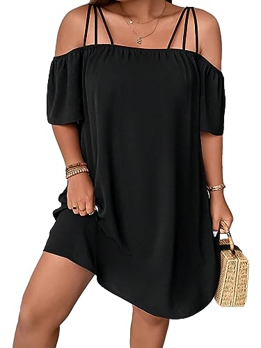 Women's Plus Size Dresses Off Shoulder Short Sleeve Short Dresses Causal Loose Tunic Summer Dress