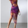 Women's Tie Dye Cowl Neck Split Hem Bodycon Cami Dress Backless Long Dresses