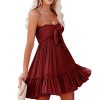 Women's Summer Cotton Boho Beach Sleeveless Tie Front Mini Dress Tube Top Dress