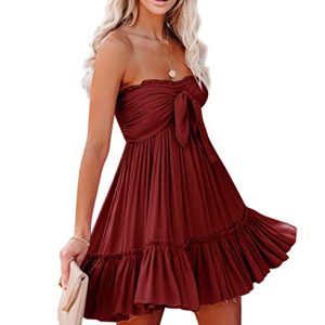 Women's Summer Cotton Boho Beach Sleeveless Tie Front Mini Dress Tube Top Dress