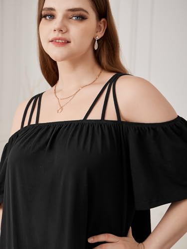 Women's Plus Size Dresses Off Shoulder Short Sleeve Short Dresses Causal Loose Tunic Summer Dress