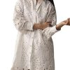 Women Eyelet Lace Dress Button Down Shirt Loose Fit Summer Casual Mini Dress