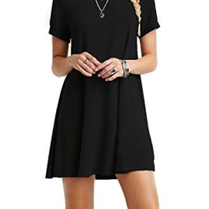 Women's Casual Plain Simple Loose Flowy Short-Sleeve T-Shirt Dress