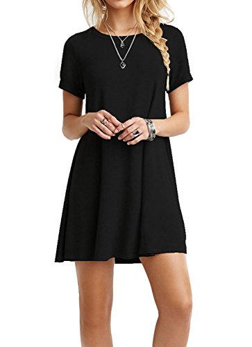 Women's Casual Plain Simple Loose Flowy Short-Sleeve T-Shirt Dress