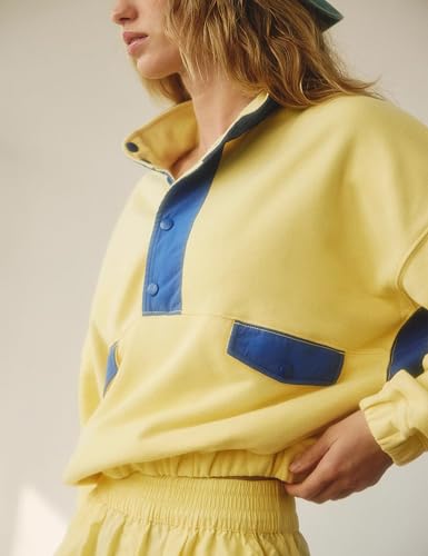 Quarter Button Sweatsuits Women Oversized Color Block Sweatshirts Sets Shorts Tracksuits 2025 Casual 2 Piece Outfits