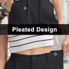Shorts for Women Dressy Casual Summer Pleated Tailored Back Elastic Waist Trouser Shorts with Pockets