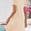 Women's Summer Short Lace Sleeve T Shirt Dress Casual Crew Neck Pleated Front Shift Dresses