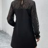 Women's Dress Contrast Mesh Flare Sleeve Tunic Dress - Casual Short Dress with Flare Sleeves and Contrast Mesh Details Dress