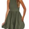 Summer Dresses for Women 2025 Casual Sleeveless Tank Mini Short Dress Crew Neck Bubble Sundress with Pockets