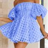 Women's Off The Shoulder Babydoll Dress Short Puff Sleeve Casual A Line Ruffle Summer Dresses