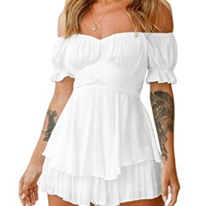 Womens Summer Tube Top Dress Off-Shoulder Ruffled Flowy Mini Short Dresses