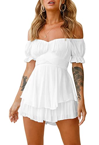 Womens Summer Tube Top Dress Off-Shoulder Ruffled Flowy Mini Short Dresses