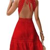 Women's Contrast Lace Sleeveless Halter Dress Backless Vacation A Line Dress