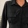 Women's Dress Drop Shoulder Flap Detail Shirt Dress - Casual Long Sleeve Button Front Short Dress Dress IPADSA(X-Small)
