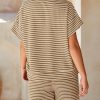 Womens 2 Piece Sets Summer Lounge Sets Striped Short Sleeve Oversized T Shirts Drawstring Shorts Matching Set
