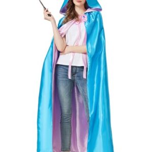 Blue Fairy Hooded Cloak Costume Cape Cosplay Princess Costume for Women Adult Halloween Outfit Girl