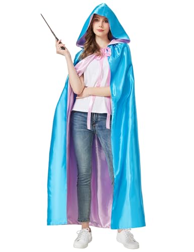 Blue Fairy Hooded Cloak Costume Cape Cosplay Princess Costume for Women Adult Halloween Outfit Girl