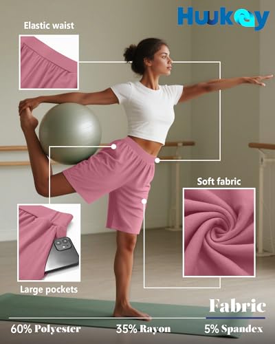 3 Pack Women's 8" Bermuda Shorts, High Waist Stretch Casual Knee Length Bottoms Summer Athletic Gym Short with Pocket