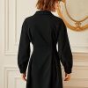 Women's Dress Drop Shoulder Flap Detail Shirt Dress - Casual Long Sleeve Button Front Short Dress Dress IPADSA(X-Small)