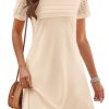 Women's Summer Short Lace Sleeve T Shirt Dress Casual Crew Neck Pleated Front Shift Dresses