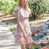 Womens Summer Dresses Boho V Neck Floral Print Ruffle Sleeve Layered Mini Dress Cute Smocked Waist Short Dress