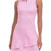 Tennis Dress for Women Sleeveless Golf Dresses with Shorts and Pockets Ruffle Zip Up Stand Collar Golf Outfits