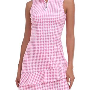 Tennis Dress for Women Sleeveless Golf Dresses with Shorts and Pockets Ruffle Zip Up Stand Collar Golf Outfits