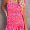 Women's Summer Floral Spaghetti Strap Square Neck Ruffle Tie Mini Smocked Dress