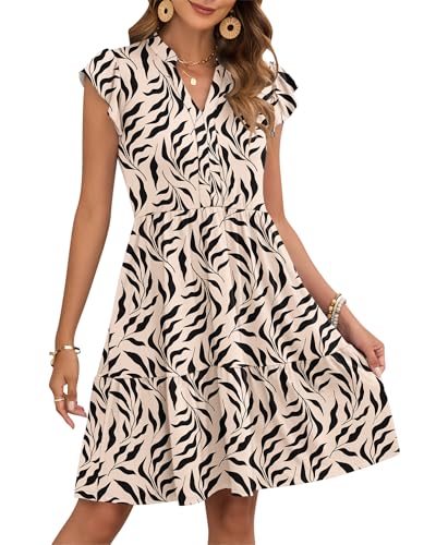 Women's Summer Ruffled Sleeve Dresses V Neck Empire Waist Mini Sundress with Pockets 2025 New